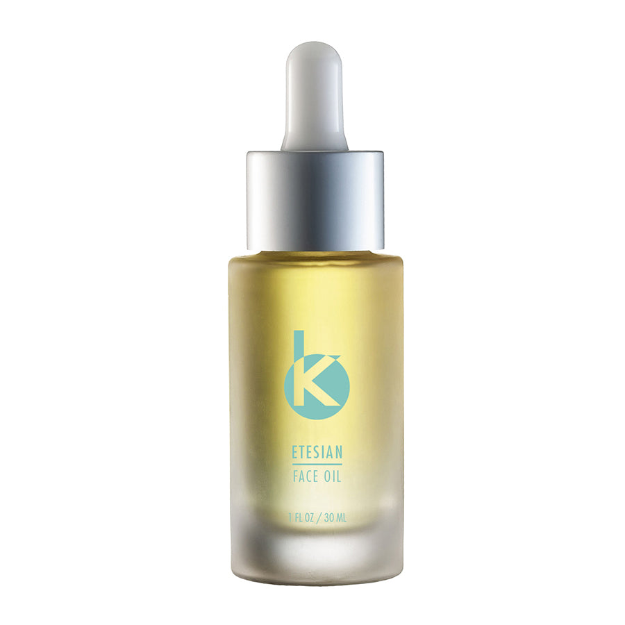
            
                Load image into Gallery viewer, Etesian Face Oil bottle showcasing apricot kernel oil for face with dropper, by Kōzōn.
            
        